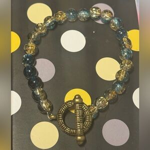 Handcrafted Blue and Gold Galaxy Beaded Bracelet